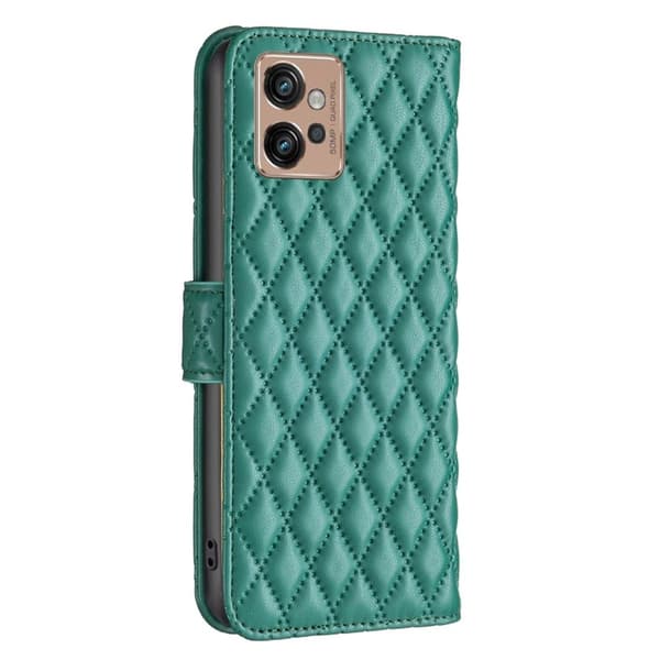 Rhombus Mønster Matte Flip Case til Motorola Moto G32 - Grøn Green