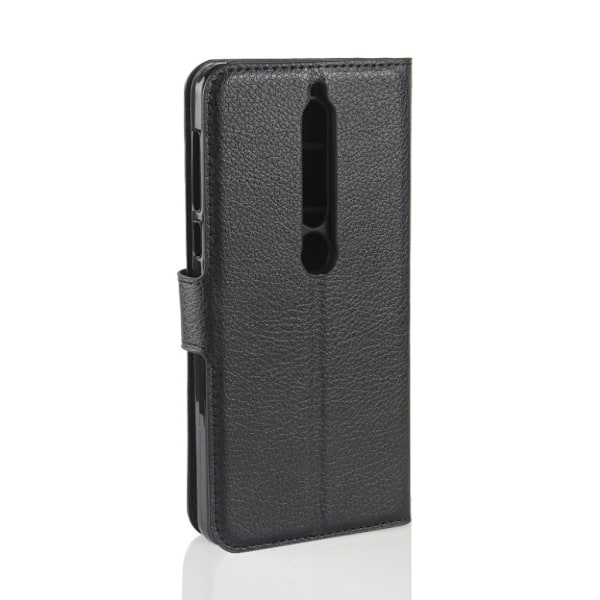 Nokia 6 (2018) litchi tekstur PU læder flip etui - Sort Black