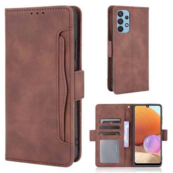 Modern-styled Læder Pung Etui til Samsung Galaxy A32 - Brun Brown