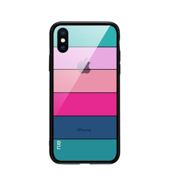 iPhone Xs Max NXE kuviollinen hybriidi lasi ja muovi takasuoja k Multicolor