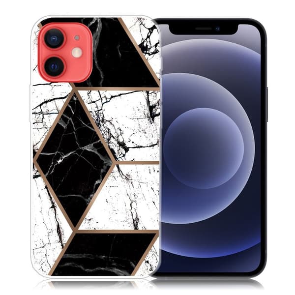 Marmormotiv iPhone 12 Mini skal - Svart Och Vit Marmorform multifärg