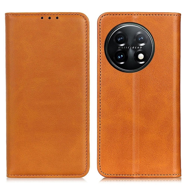 Lompakko-style Aitoa Nahkaa Läppäkotelo For OnePlus 11 - Ruskea Brown