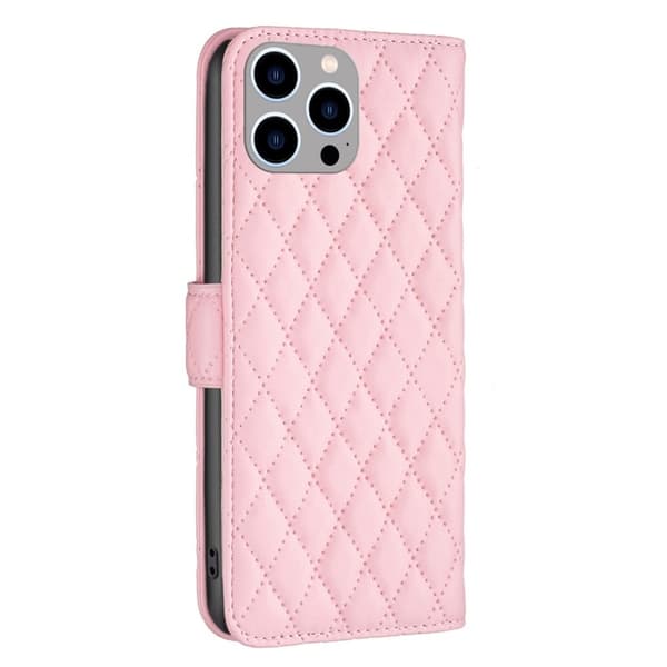 Rombemønster, matt flip-deksel for iPhone 15 Pro - Rosa Pink