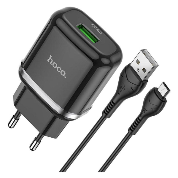 HOCO N3 Special single port QC3.0 charger set(Micro)(EU) - Sort Black