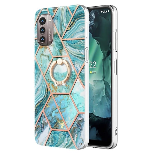 Marble Mønstret Cover med Ring Holder til Nokia G11 / G21 - Blå Blue