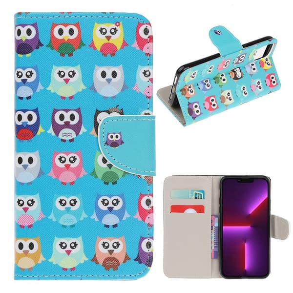 Wonderland iPhone 13 Pro flip-etui - Søte Ugler Multicolor
