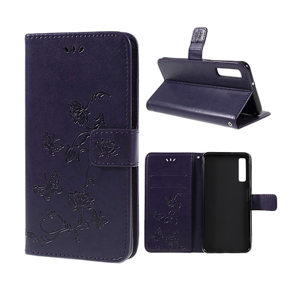Butterfly läder Samsung Galaxy A7 (2018) fodral - Lila Lila