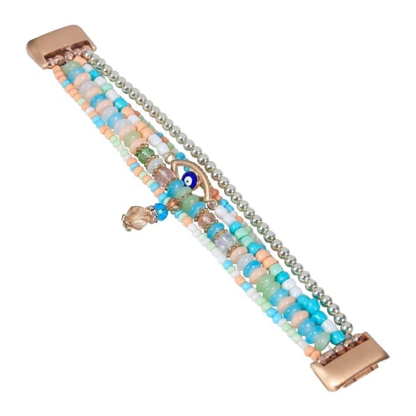 Fitbit Charge 5 stilig klokkerem med perler og øyemønster - Rosa Pink