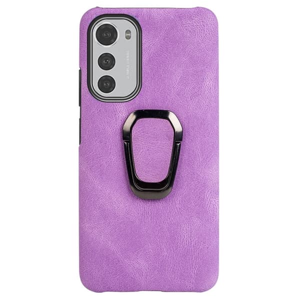 Shockproof Läder Skal med Oval Kickstand till Motorola Moto E32 - Lila Lila