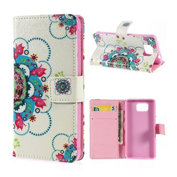 Moberg (Sommerfugle & Blå Blomst) Samsung Galaxy Alpha Læder Flip Etui Multicolor