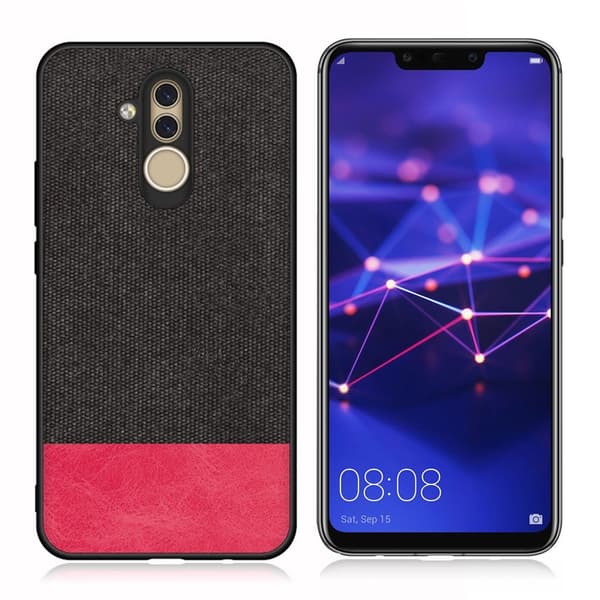 Huawei Mate 20 Lite stof tekstur etui - Sort / Rød Multicolor