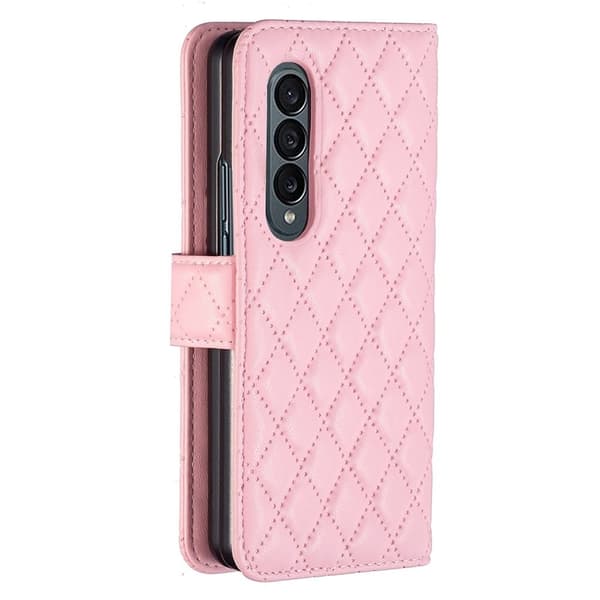 Rhombus Mønster Matte Flip Case til Samsung Galaxy Z Fold4 - Lyserød Pink