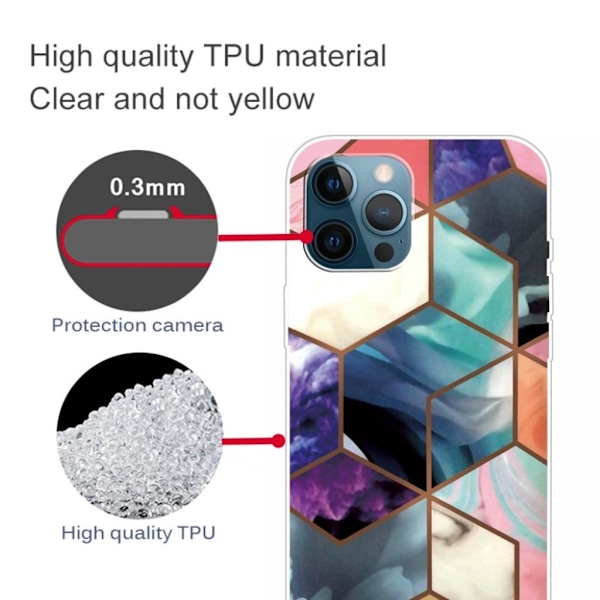 Marble design iPhone 13 Pro cover - Farverig Terning-Flise Multicolor