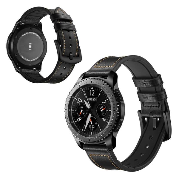 Samsung Gear S3 / Gear S3 Frontier ægte læder Urrem - Sort Black