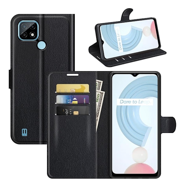 Klassisk Realme C21 flip etui - Sort Black