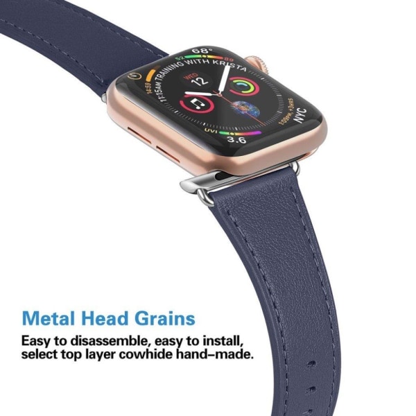Apple Watch Series 5 / 4 44mm urrem i ægte læder - Blå Blue
