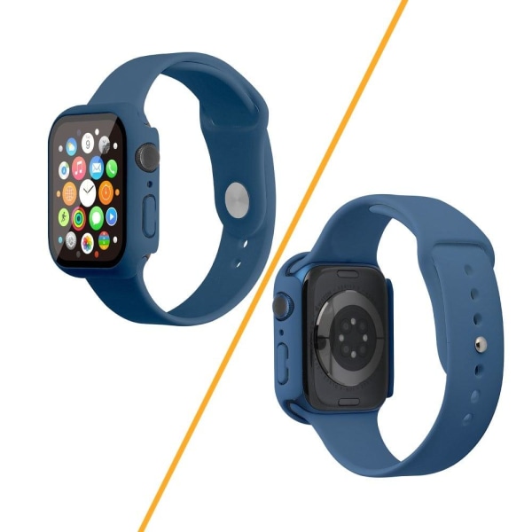 Apple Watch (45mm) silikoninen ranneke + suojus karkaistulla lasilla - Sininen / Koko: S / M Blue