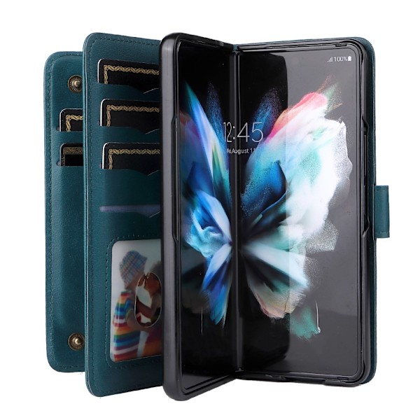 10-slot Lompakko Suojakotelo For Samsung Galaxy Z Fold4 - Mustanvihreä Green