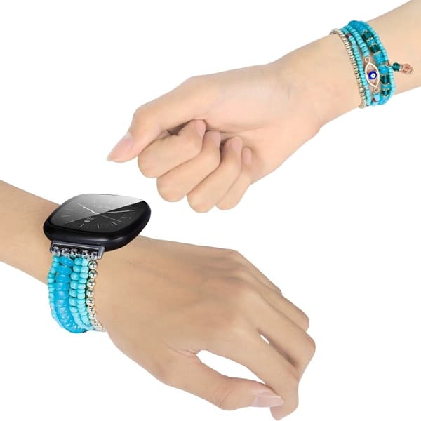 Fitbit Sense 2 / Versa 4 dekorert klokkerem med imitert perle - Blå Blue