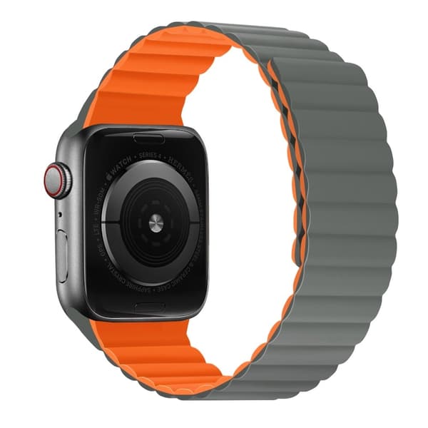Apple Watch (45 mm) tofarget klokkerem i silikon - Grå / Oransje Silver grey