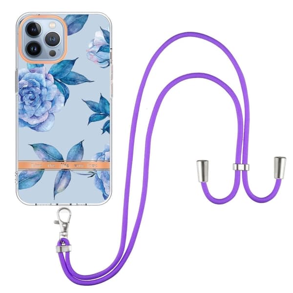 Slim og Slitesterk Softcover med Lanyard til iPhone 14 Pro Max - Hc003 Blå Pion Blue