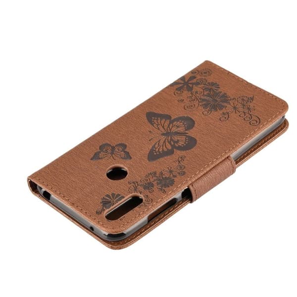 Huawei Y6 2019 forlaget butterfly læretui - Brun Brown