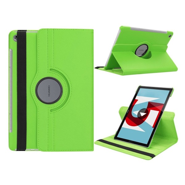 Huawei MediaPad M5 10 beskyttelsesetui i kunstlæder med Litchi overflade. Med stativ og elastisk rem - Grøn Green