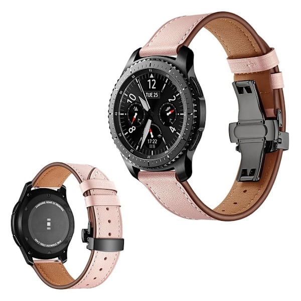 Samsung Gear S3 / S3 Frontier ægte læder Urrem - Sort / Pink Pink