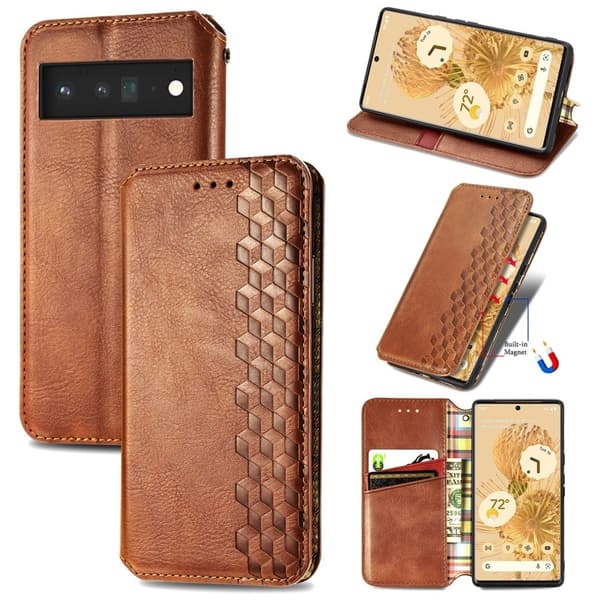 Nahkakotelo With A Stylish Rhombus Imprint For Google Pixel 6 Pro - Ruskea Brown