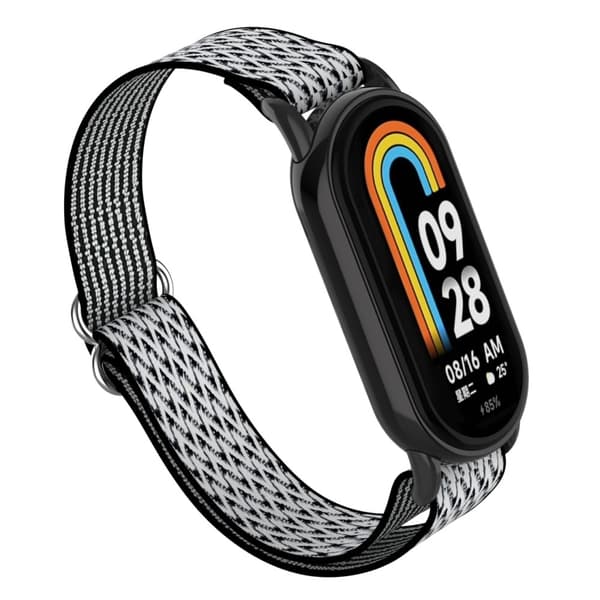Xiaomi Smart Band 9 / 8 Nylon Wave Pattern Watch Strap Metal Clasp Justerbar armbånd - Sort / Hvid White