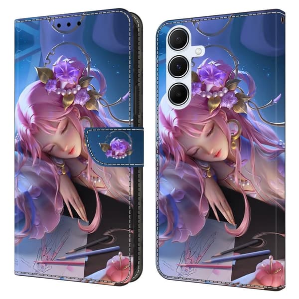 Samsung Galaxy S24 FE Plånboksfodral Mönster Tryck Stativ Läder Flip Telefonskal - Törnrosa Rosa