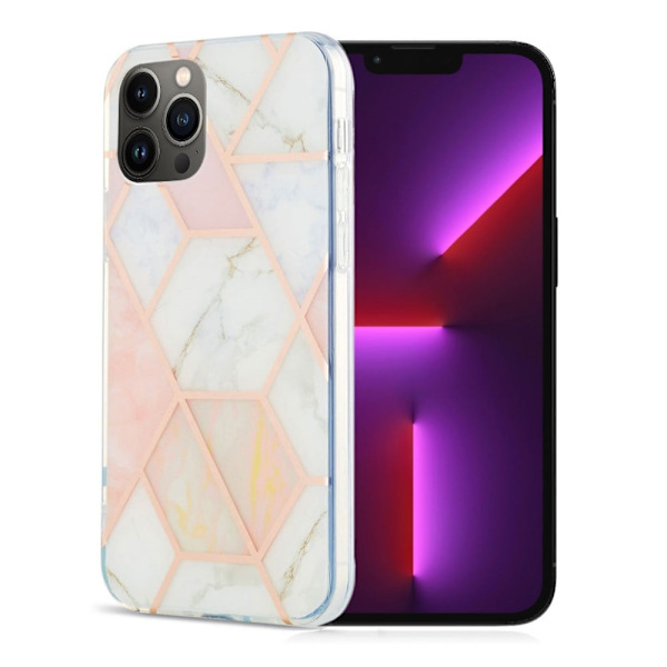 Marmormotiv iPhone 13 Pro skal - Rosa / Vit multifärg