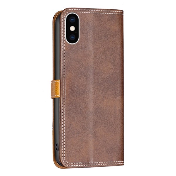 BINFEN tofarget læretui for iPhone Xs Max - Kaffe Brown