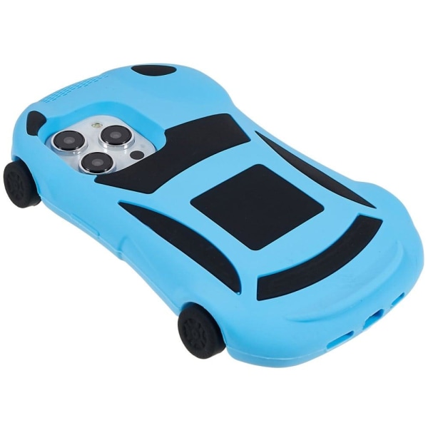 iPhone 14 Pro Racing Car Shape Phone Case med 4 remskiver Silikone kollisionsbestandigt beskyttelsescover Legetøj - Blå Blue