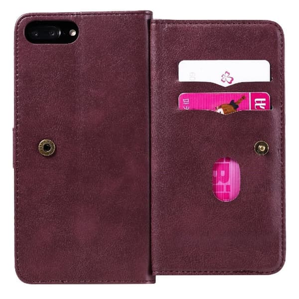 10-slot Lompakko Suojakotelo For iPhone 8 Plus / 7 Plus / 6 Plus - Viininpunainen Red