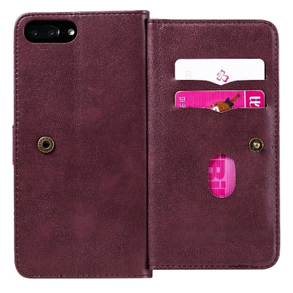 iPhone 7 Plus / iPhone 6 Plus / iPhone 6S Plus etui med pung & 10 kortpladser – Rød Red