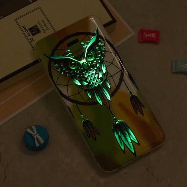 Samsung Galaxy J3 (2018) Selvlysende Mønstret Etui - Ugle Og Drømmefanger Multicolor