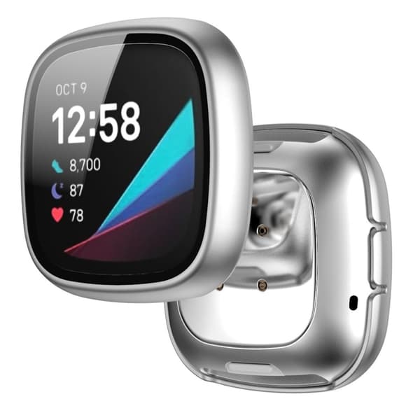 Fitbit Sense / Versa 3 matt hardt deksel med herdet glass - Sølv Silver grey