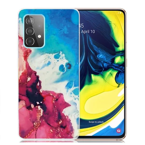 Marble Samsung Galaxy A82 5G Etui - Sprøjt af Rød og Blå Multicolor