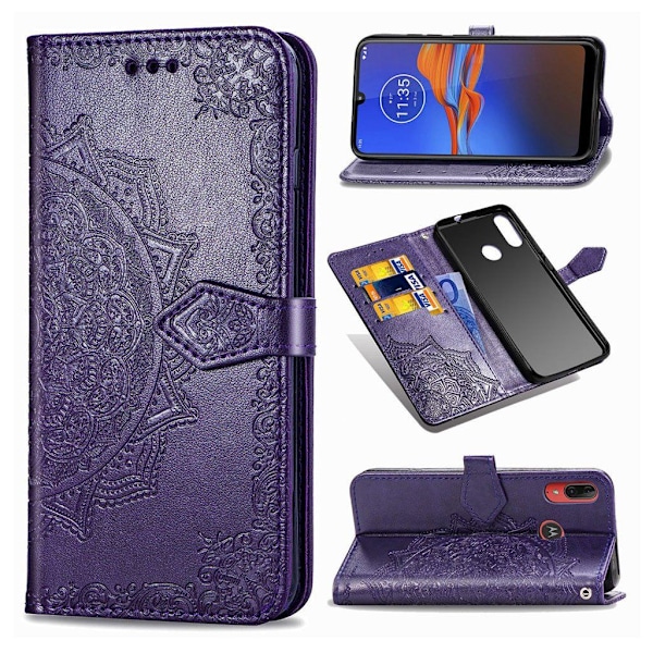 Mandala läder Motorola Moto E6 Plus fodral - Lila Lila