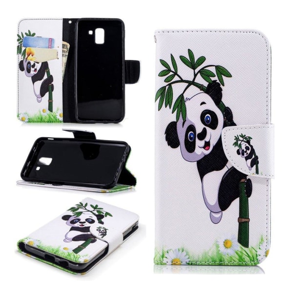 Samsung Galaxy J6 PU Nahka Kuvallinen Lompakko Suoja Kotelo - Bamboo Panda Multicolor