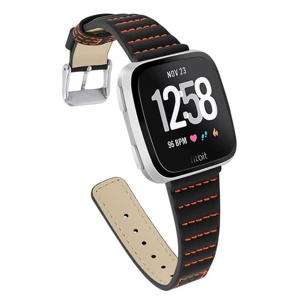 Fitbit Versa / Versa Lite aito nahkakellon ranneke - Musta Black