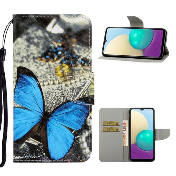 Wonderland Samsung Galaxy M02 / A02 Flip etui - Big blå sommerfugl Multicolor