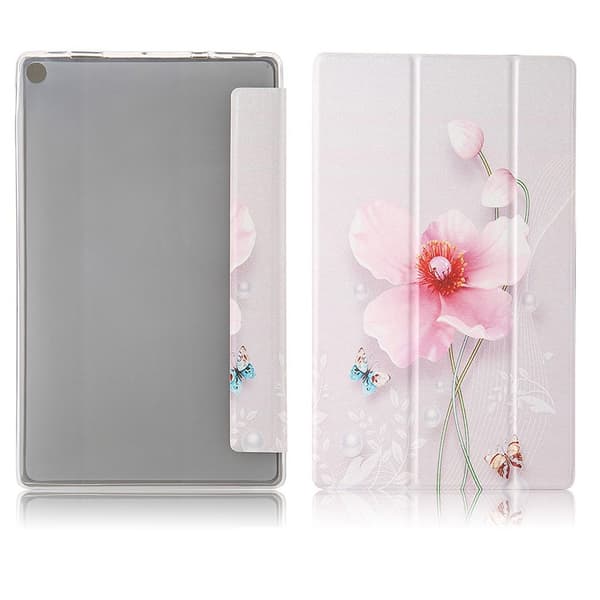 Amazon Fire HD 10 (2019) tri-fold mønster læder flip etui - lyserød blomst Pink