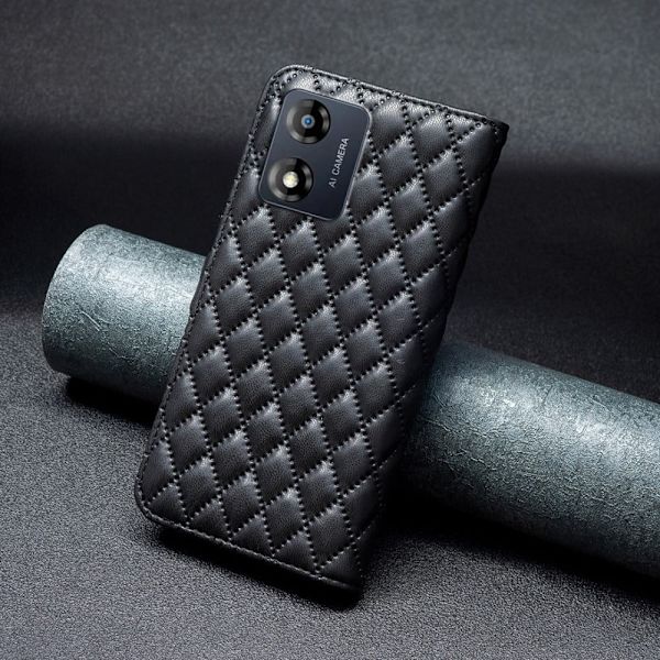 Rhombus mat Motorola Moto E13 flip etui - Sort Black