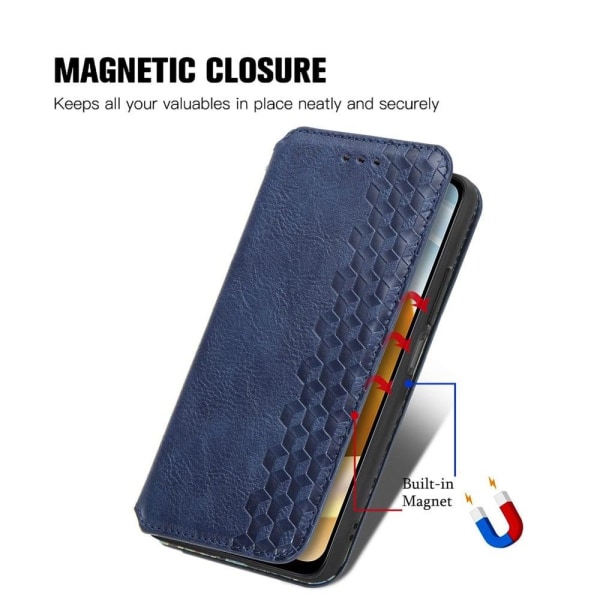 Læder Etui med A Stilfuldt Rhombus Tryk til Xiaomi Poco M5 - Blå Blue