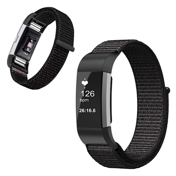 Fitbit Charge 2 urrem i nylon - Mørkegrå Silver grey