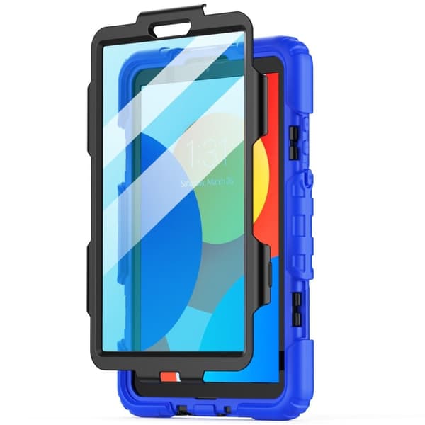 Xiaomi Redmi Pad SE 4G 8.7 inch Case Hand Strap Kickstand Bump Resistant Silicone Tablet Cover with PET Screen Protector - Dark Blue Blue