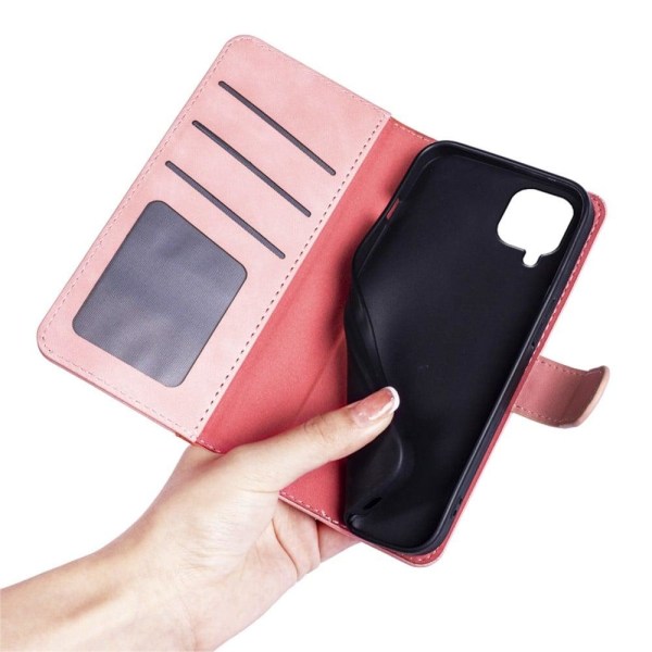 To Farvet Læder Flip Case til Samsung Galaxy A12 5G - Lyserød Pink