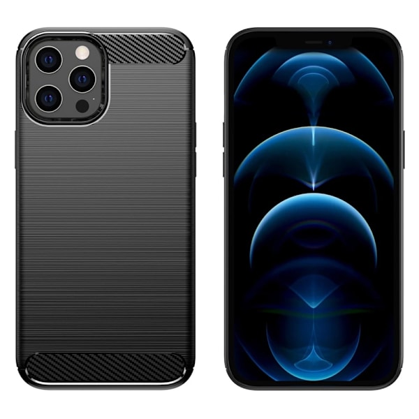1,8 mm fingeraftryksbestandigt bagcover af kulfiber med børstet struktur Fleksibelt cover iPhone 12 Pro Max 6,7 tommer - Sort Black